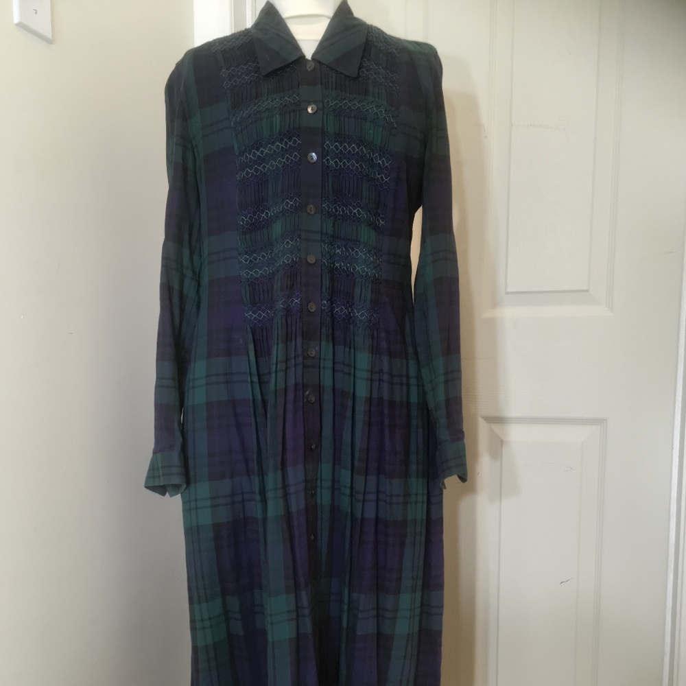 Marks and Spencer green and blue plaid, button front dress CAN sz 8